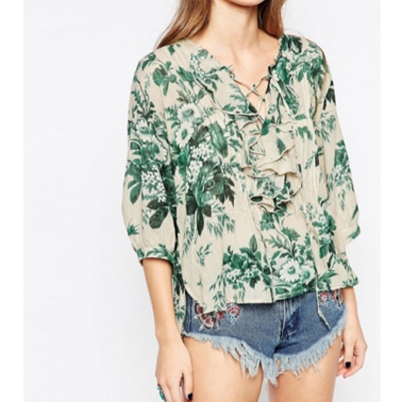 Denim & Supply Ralph Lauren Tops - Denim & Supply Floral Ruffle Tie Front Blouse S M